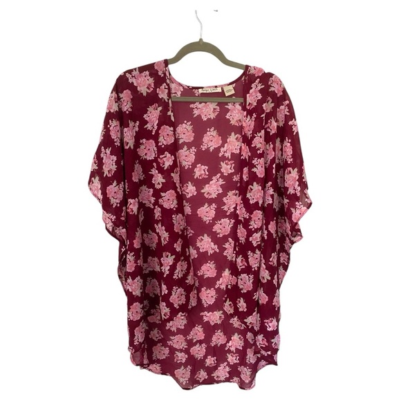 Pink and Red Cardigan with Abstract Pattern and Batwing Sleeves - Picture 1 of 4